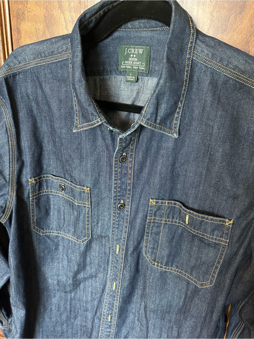 J. Crew Men’s Dark Indigo Denim Work Shirt with Contrast Stitching